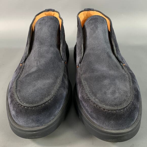 SANTONI Size 9.5 Navy Solid Suede Chukka Loafers main image 8